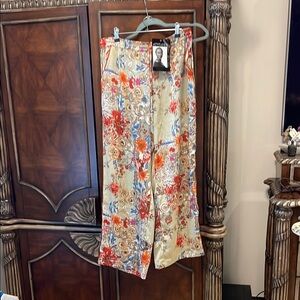 Attitudes by Renee Vibrant Floral Pants - Red, Orange, Blue on Cream